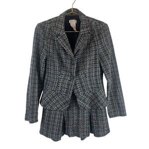 Y2K Charlotte‎ Russe Pleated Black White Tweed Flare Skirt and Blazer Size M
